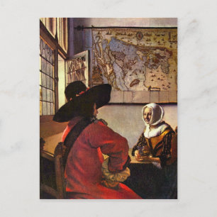 Soldaat en meisje glimlachen door Johannes Vermeer Briefkaart