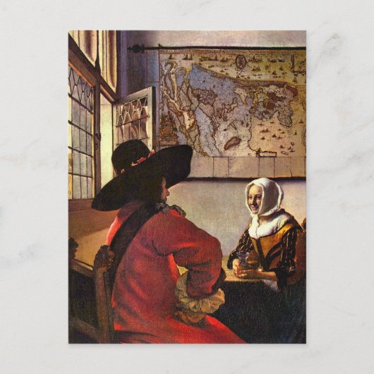 Soldaat en meisje glimlachen door Johannes Vermeer Briefkaart (Voorkant)