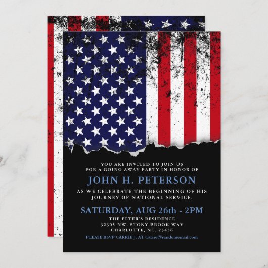 Soldaat gaat weg Party Aankondiging | FS uitnodige (Voorkant / Achterkant)