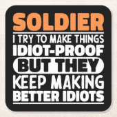 Soldaat Ik probeer dingen grappig te maken, zeggen Kartonnen Onderzetters (Voorkant)