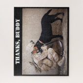 Soldaat in gevechtstoestand en militaire hond legpuzzel (Verticaal)