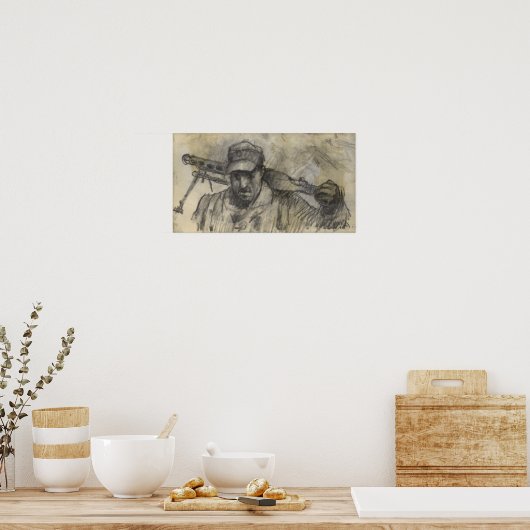 Soldaat loopt met MG Poster (Keuken)