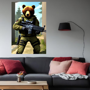 soldaat met Antropomorf beer AI Art Poster