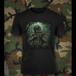 Soldaat met uitrusting in de jungle t-shirt