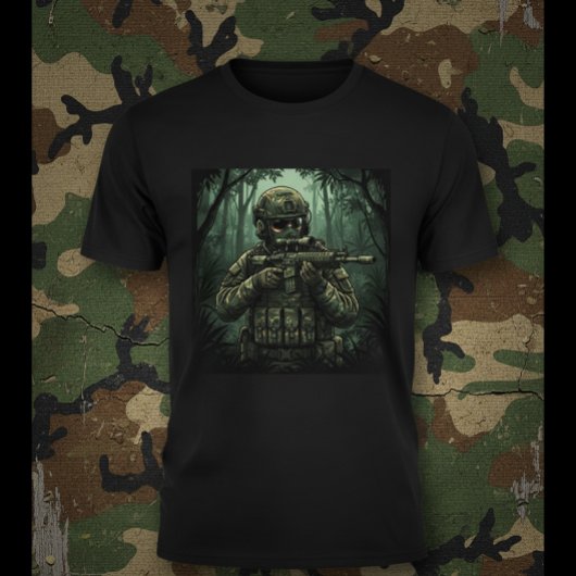 Soldaat met uitrusting in de jungle t-shirt