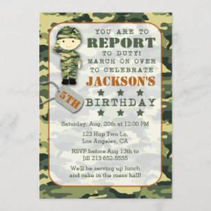 Soldaat Militaire Camo Boy Birthday Uitnodiging