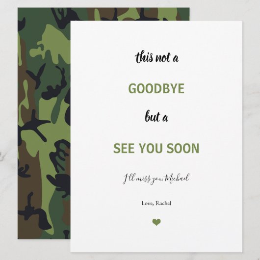 Soldaat Militaire Camo Farewell Miss u Vaarwel Kaart (Voorkant / Achterkant)