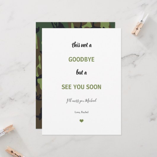 Soldaat Militaire Camo Farewell Miss u Vaarwel Kaart (Voorkant / Achterkant in situ)