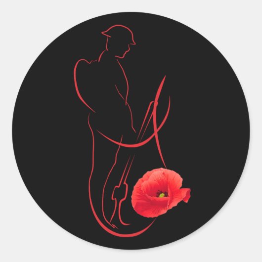 Soldaat Red Poppy Militaire Memorial Veterans Dag Ronde Sticker (Voorkant)