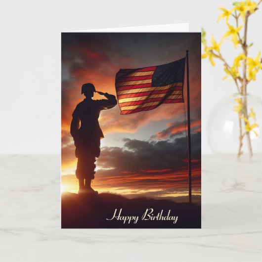 Soldaat Saluting Vlag voor Veteraan's Verjaardag Kaart (Gele Bloem)