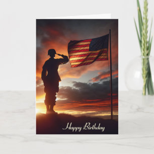 Soldaat Saluting Vlag voor Veteraan's Verjaardag Kaart