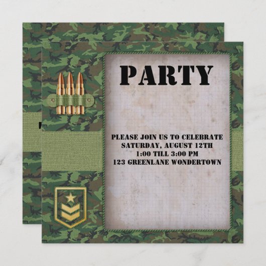 Soldaat-thema uitnodiging camouflage-partij (Voorkant / Achterkant)