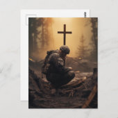 Soldaat van God met een houten kruis Briefkaart (Voorkant / Achterkant)