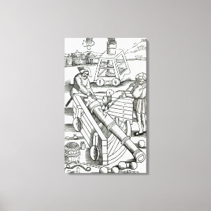 Soldaten die een kanon afvuren canvas afdruk