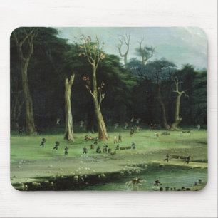 Soldaten die takken snijden door een rivier (olie  muismat