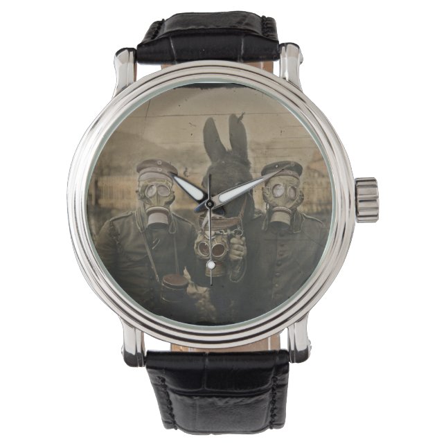 Soldaten Donkey en gasmaskers Horloge (Voorkant)