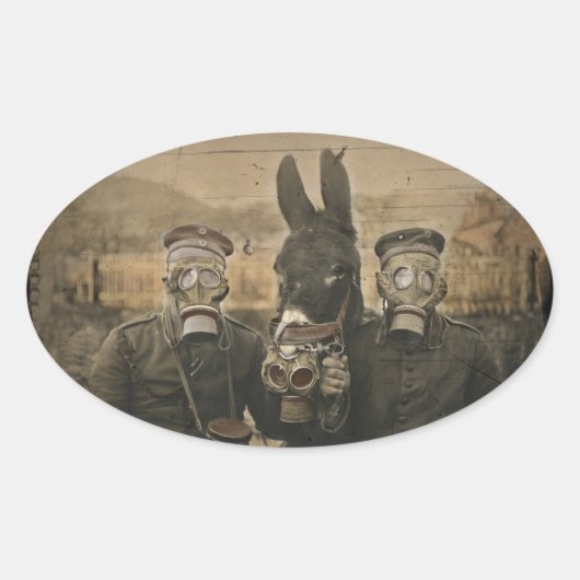 Soldaten Donkey en gasmaskers Ovale Sticker (Voorkant)