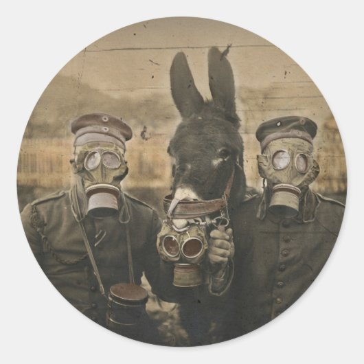 Soldaten Donkey en gasmaskers Ronde Sticker (Voorkant)