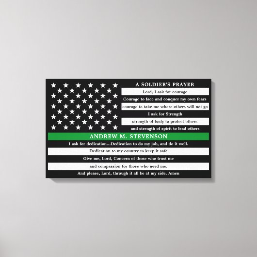 Soldaten Gebed Gepersonaliseerde dunne groene lijn Canvas Afdruk (Voorkant)
