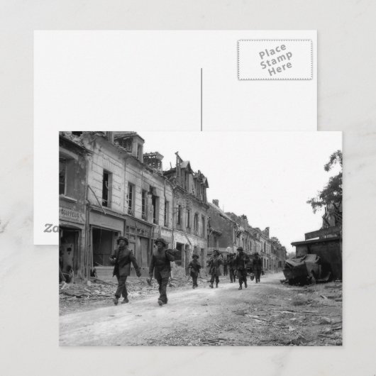 Soldaten in Caen Briefkaart (Voorkant / Achterkant)