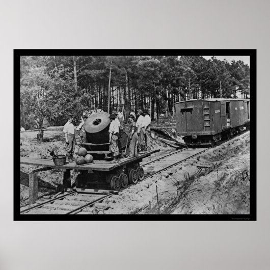 Soldaten met een kanon op een railauto 1864 poster (Voorkant)