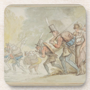Soldaten op een maart, 1805 (pen, inkt en watercol bier onderzetter