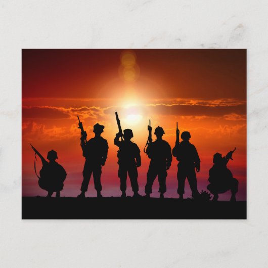 Soldaten op zonsondergang briefkaart (Voorkant)