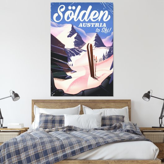Sölden Oostenrijk vintage skiposter Canvas Afdruk (Insitu (Slaapkamer))