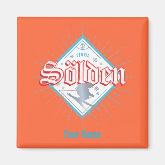 Solden Tirol Retro Skier Vintage Ski Holiday Magneet (Voorkant)