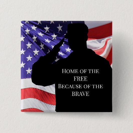 Soldier en vlag vierkante button 5,1 cm (Voorkant)