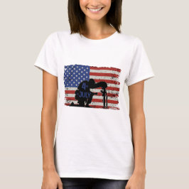 Soldier knielende silhouet en Amerikaanse vlag T-shirt