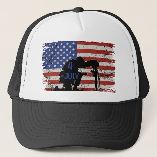 Soldier knielende silhouet en Amerikaanse vlag Trucker Pet (Voorkant)
