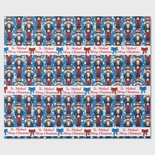 Soldier Nutcracker Persoonlijke naam kerstsneeuw Cadeaupapier (Vlak)