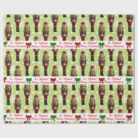 Soldier Nutcracker Persoonlijke naam kerstsneeuw Cadeaupapier (Vlak)