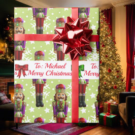 Soldier Nutcracker Persoonlijke naam kerstsneeuw Cadeaupapier