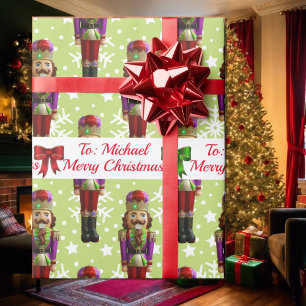 Soldier Nutcracker Persoonlijke naam kerstsneeuw Cadeaupapier