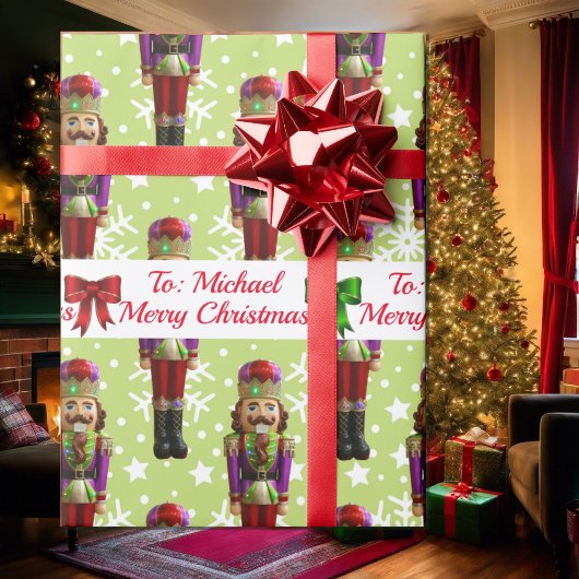 Soldier Nutcracker Persoonlijke naam kerstsneeuw Cadeaupapier