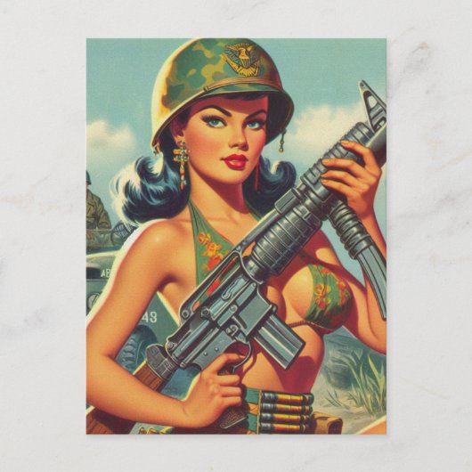 Soldier Pin-up Briefkaart (Voorkant)