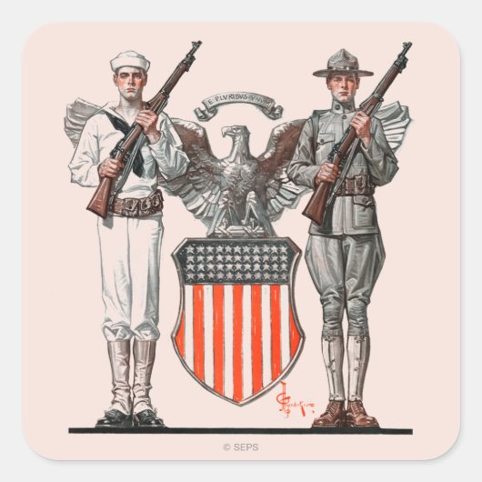 Soldier, Sailor en US Shield Vierkante Sticker (Voorkant)