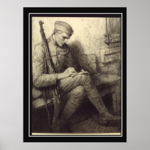 Soldier schrijft een brief in France Vintage poste Poster