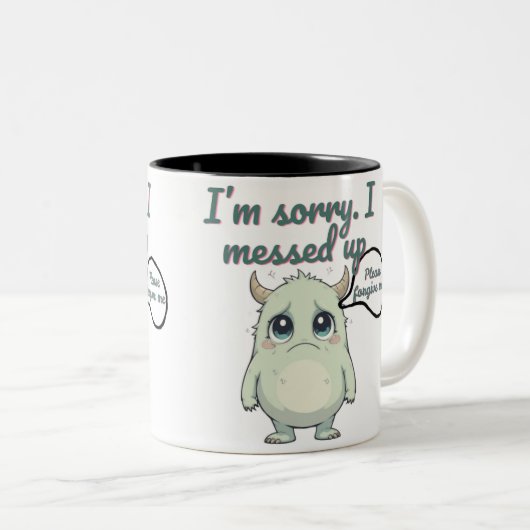 Solemn Sorry – Minimalist Cute Monster Apology Mug Tweekleurige Koffiemok (Voorkant rechts)