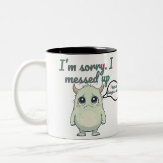 Solemn Sorry – Minimalist Cute Monster Apology Mug Tweekleurige Koffiemok