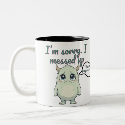 Solemn Sorry – Minimalist Cute Monster Apology Mug Tweekleurige Koffiemok (Links)