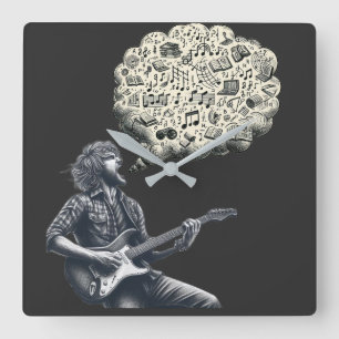 Solfeggio explosieve gitaar speler vierkante klok