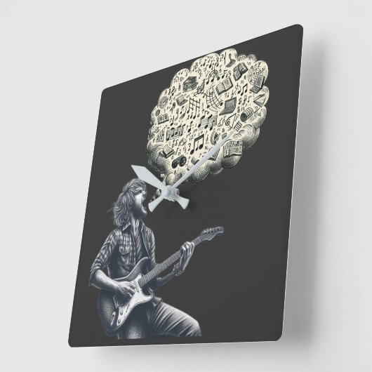 Solfeggio explosieve gitaar speler vierkante klok (Hoek)