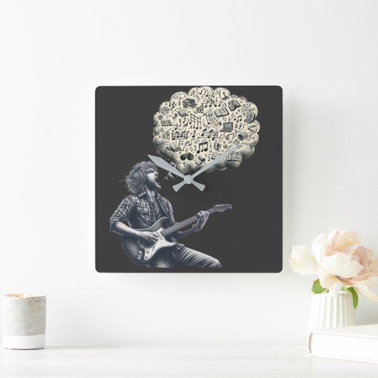 Solfeggio explosieve gitaar speler vierkante klok (Huis)