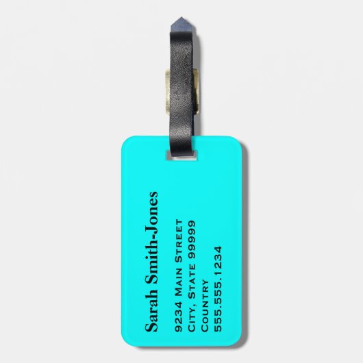 Solid Aqua Blue Bagagelabel (Achterkant verticaal)