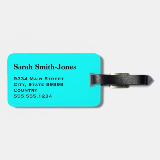 Solid Aqua Blue Bagagelabel (Achterkant horizontaal)