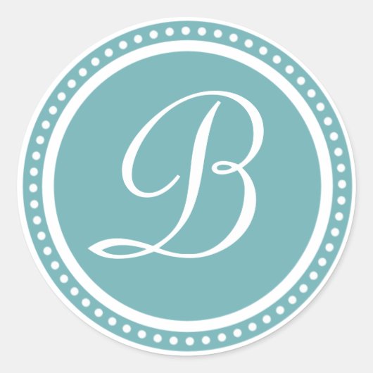 Solid Aqua Blue Dot Monogram Initiaal Sticker (Voorkant)