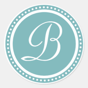 Solid Aqua Blue Dot Monogram Initiaal Sticker